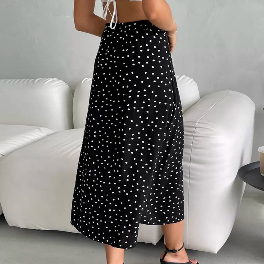 Dame maxiskørt med høje slids og trendy polka-dot mønster Stilla