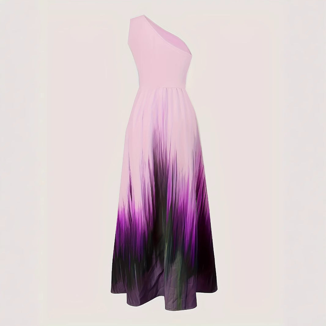 Dame Maxikjole med asymmetrisk snit og farverigt Ombre-design Stilla