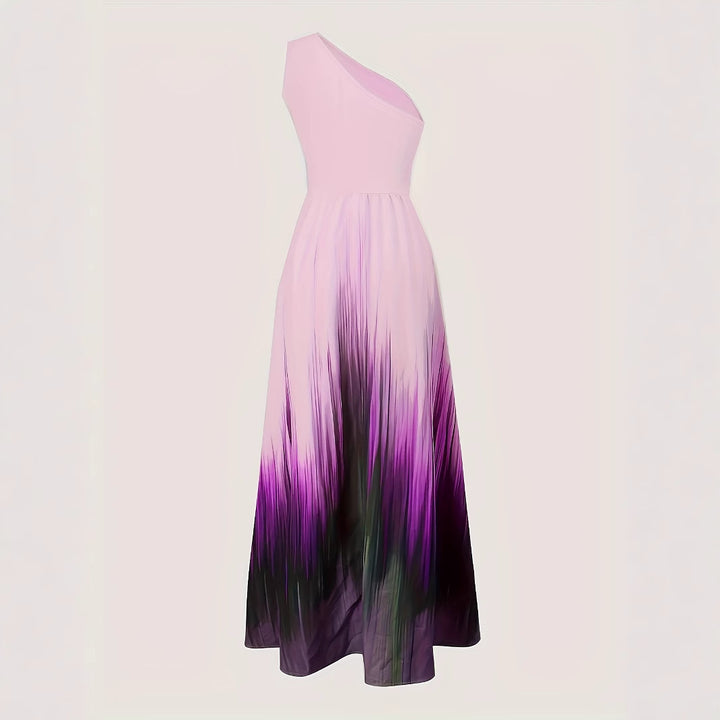 Dame Maxikjole med asymmetrisk snit og farverigt Ombre-design Stilla