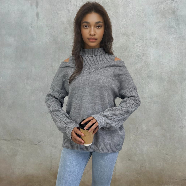 Kvinders trendy sweater med off-the-shoulder design og kabelmønster Stilla