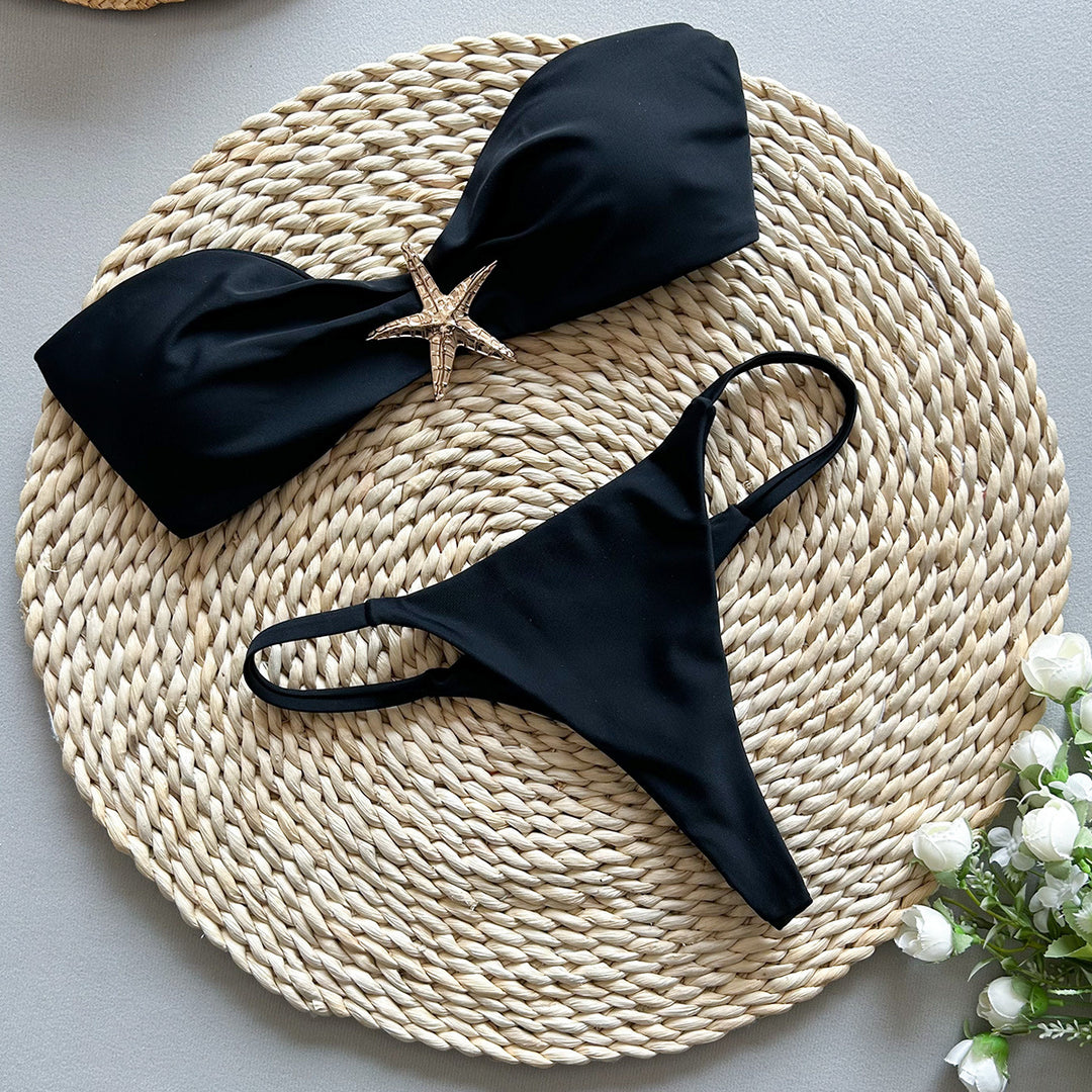 Dame Bikiniset med elegant sløjfedesign og pyntet brystområde Stilla