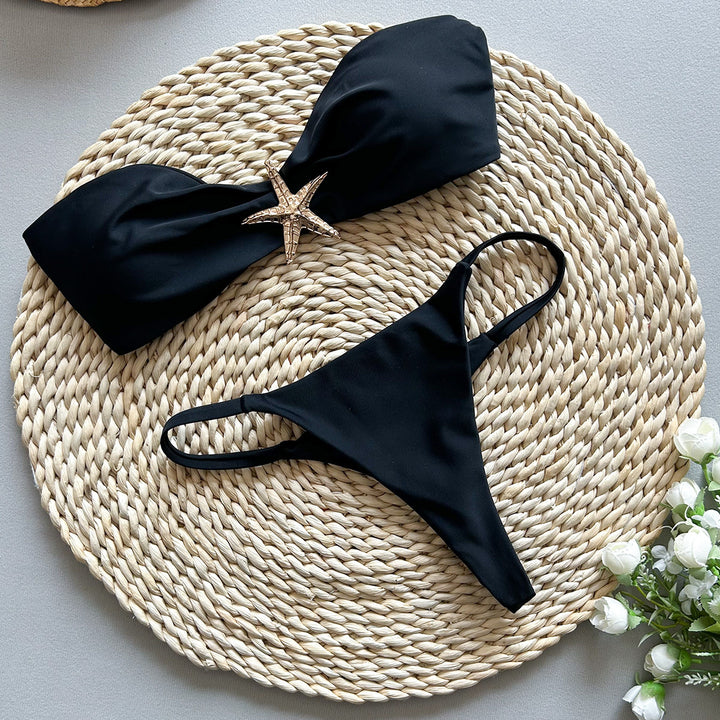 Dame Bikiniset med elegant sløjfedesign og pyntet brystområde Stilla