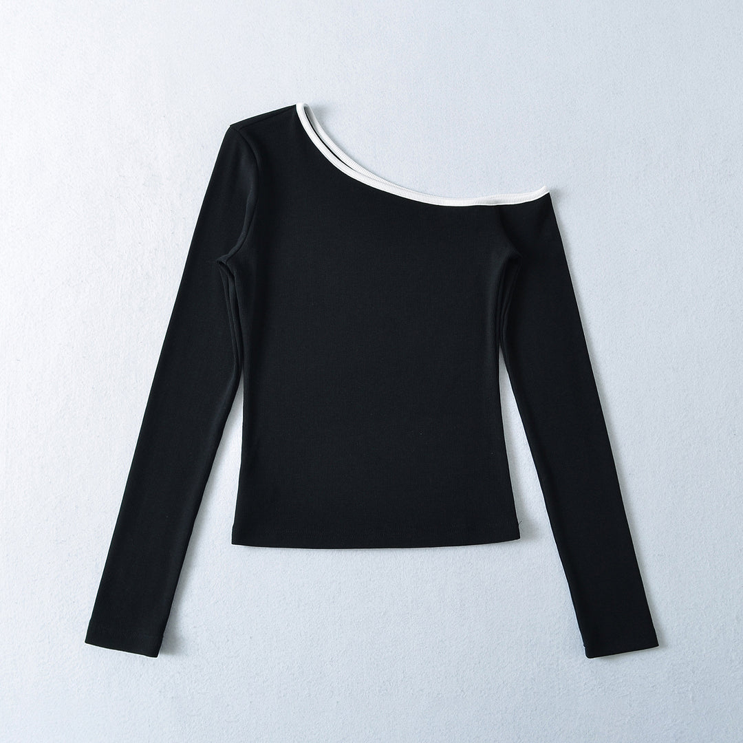Dame Off-Shoulder Langærmet T-shirt med elegant kontrastdetalje Stilla