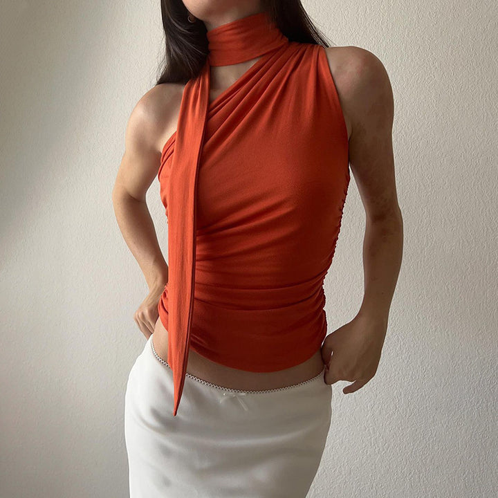 Dame asymmetrisk rynket halterneck top Stilla