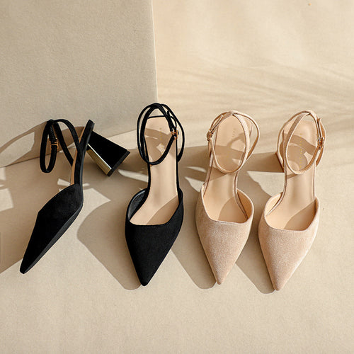 Kvinder Elegante Spidse Slingback Hæle med Chunky Metal Akcent Stilla