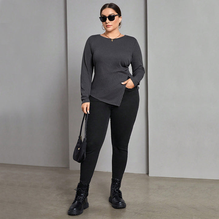 Dame asymmetrisk langærmet skjorte med elegant ruffles design Stilla