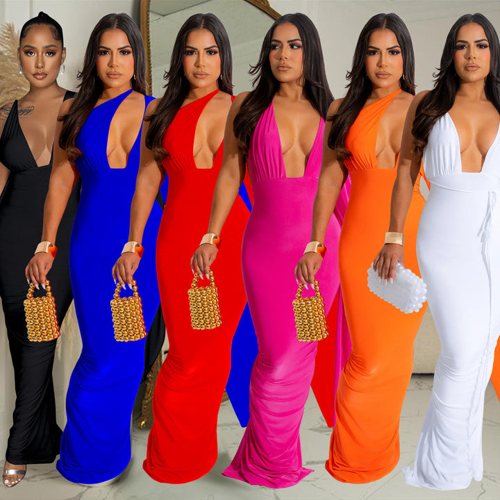 Dame Elegant Maxi-Kjole med asymmetrisk Cut-Out og langærmet Stilla