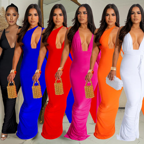 Dame Elegant Maxi-Kjole med asymmetrisk Cut-Out og langærmet Stilla