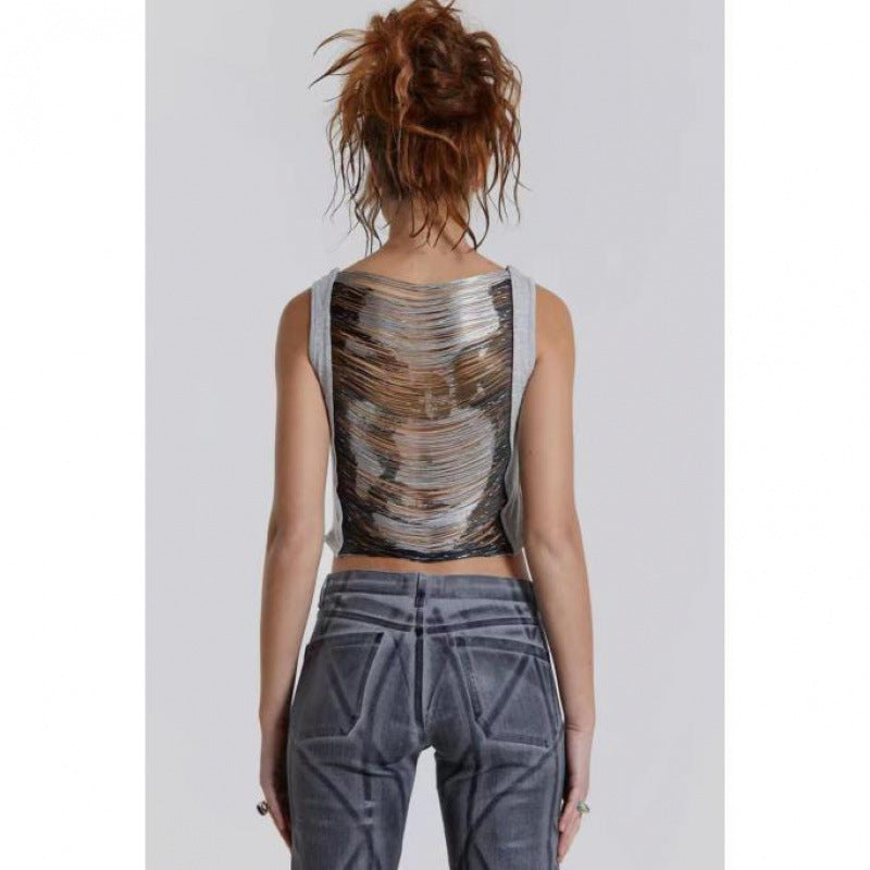 Dame Metallic Cutout Crop Top Stilla