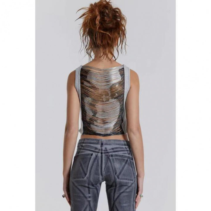 Dame Metallic Cutout Crop Top Stilla