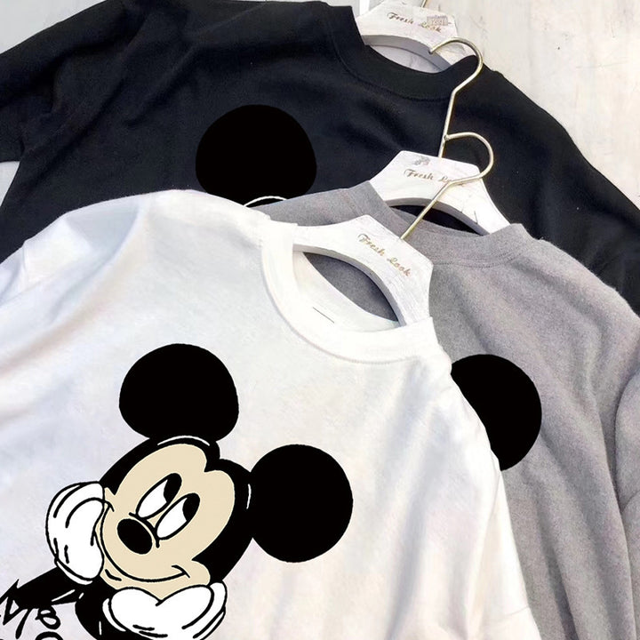 Dame T-shirt med kreativ Mickey Mouse grafiktryk og afslappet oversized pasform Stilla