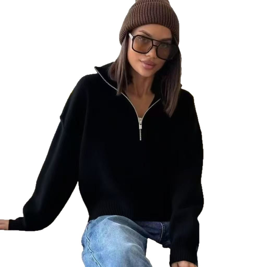 Kvindernes oversized sweater med høj krave og lynlås Stilla