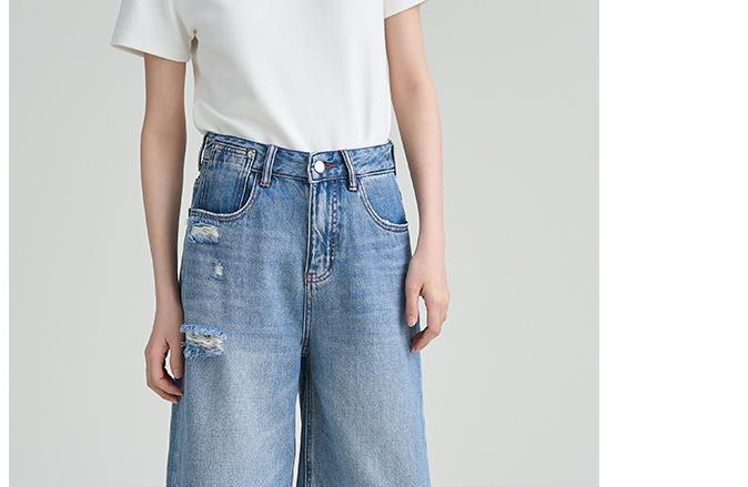 Dame brede jeansbukser med mode zdestroyed-effekter Stilla