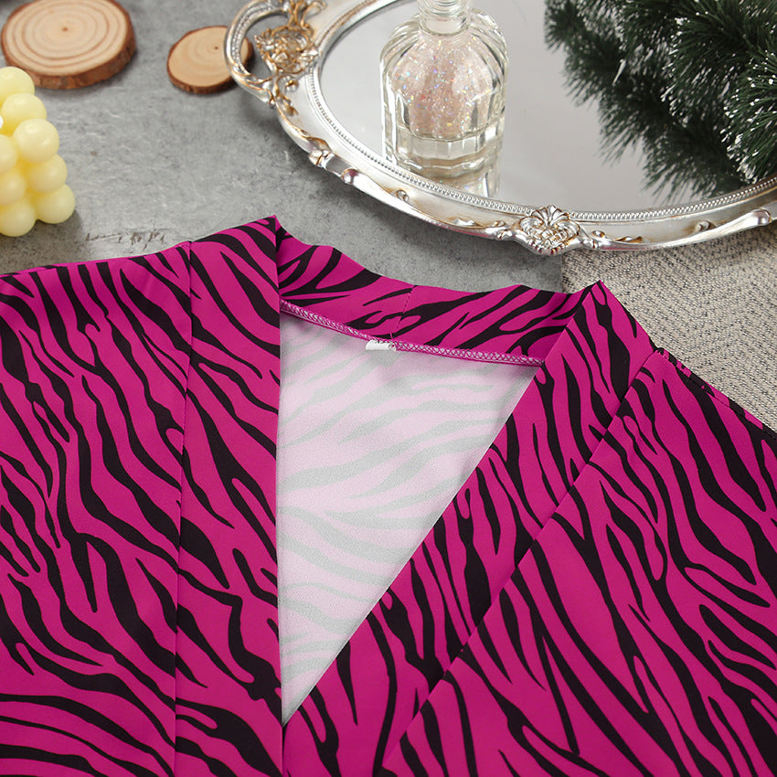 Dame Kimono-robe med stilfuld zebra-print og elastisk bånd Stilla