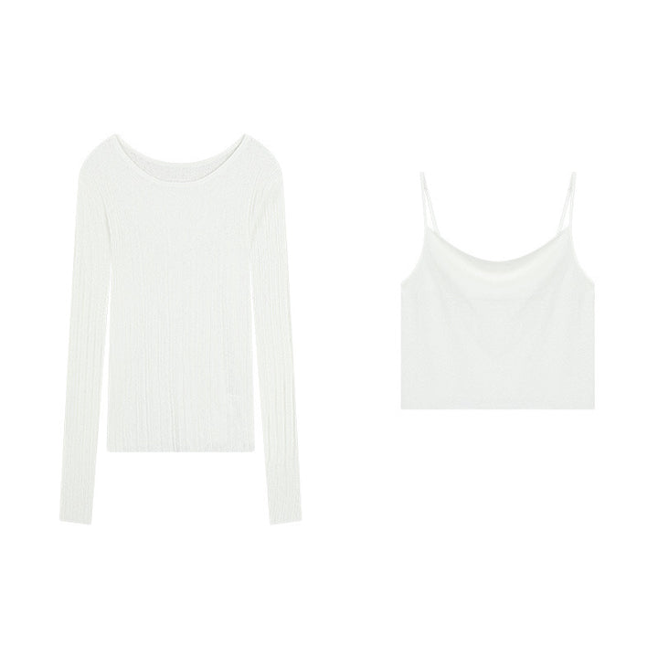 Dame komfortabel longsleeve overdel med fin ribstruktur og aftagelig top Stilla