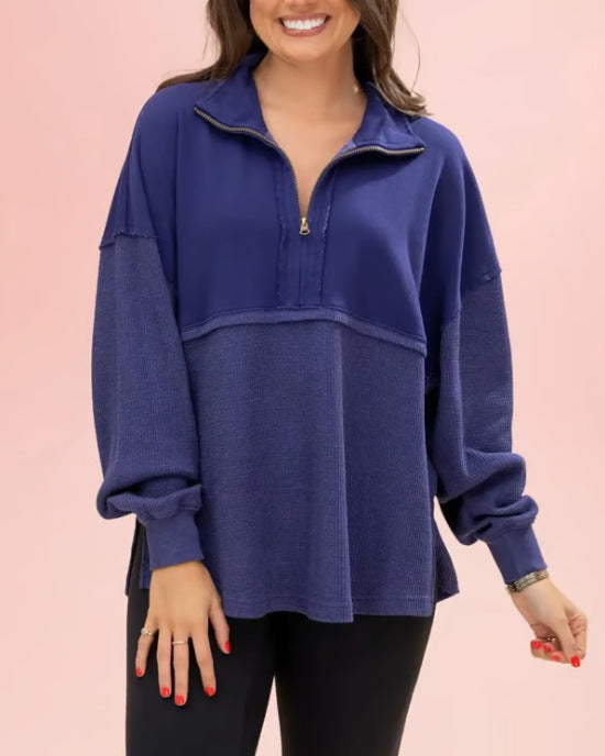Kvinders casual pullover med lynlås og løst fit Stilla
