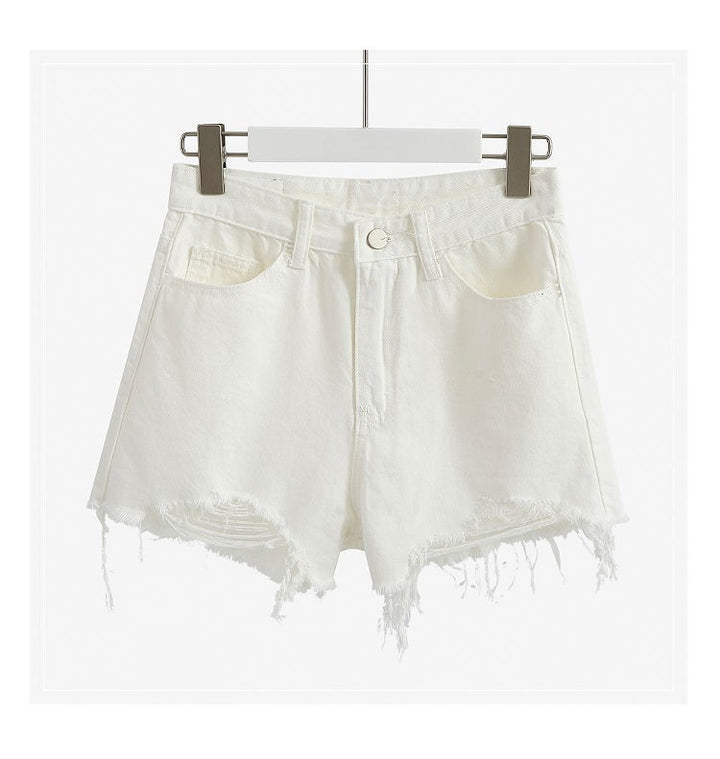 Kvinders ødelagte denimshorts med høj talje og frynset kant