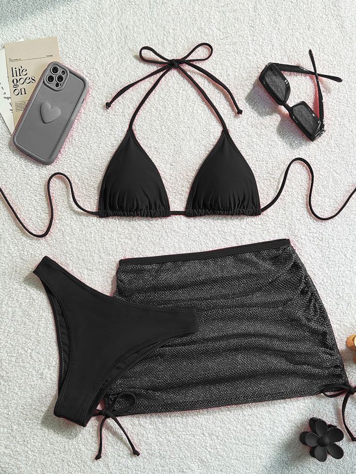 Femme Triangle Bikini Sæt med Mesh-Nederdel Stilla