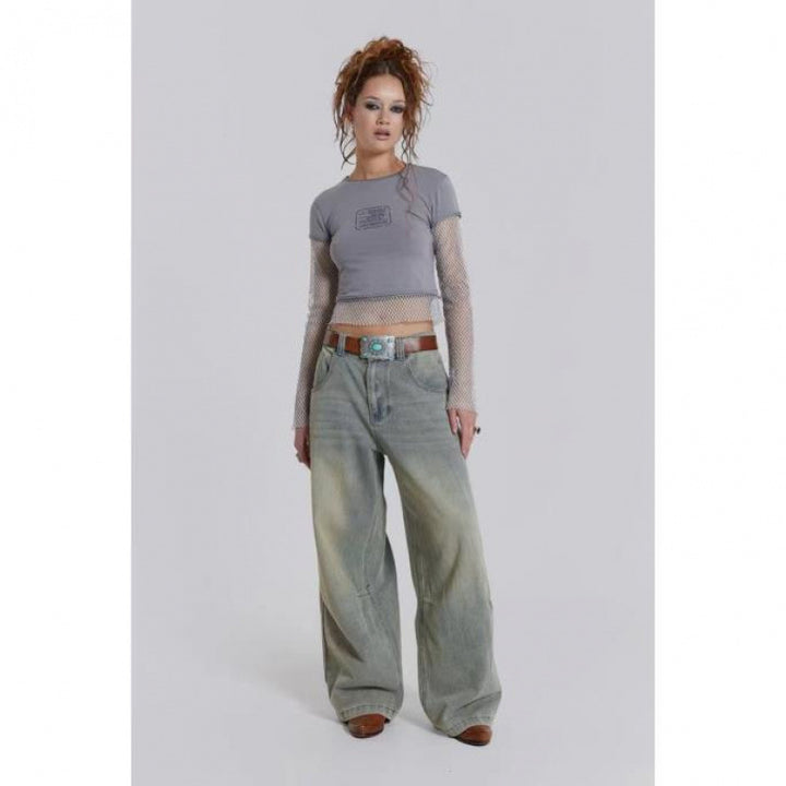Dame Croppet Stilfuld T-shirt med unik asymmetrisk kant Stilla
