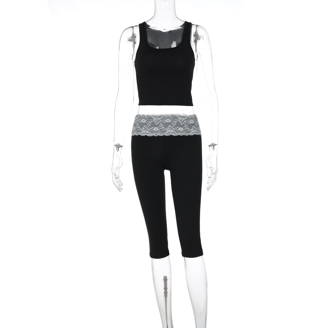 Dame Sporty Crop-Top og Leggings Sæt med Spids Bund Stilla