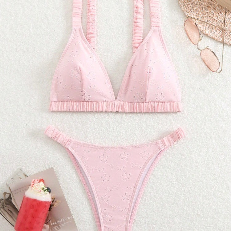 Dame trekant-bikini-sæt med legesygt flæse-design Skovae