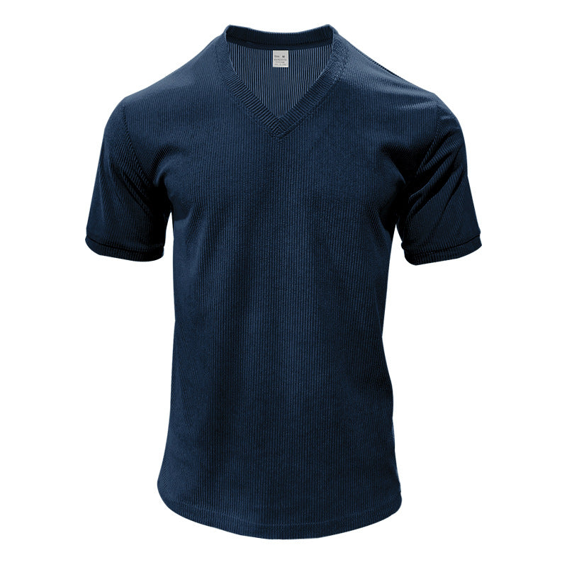 Herre nan struktureret V-hals ribjersey-shirt med kort ærme og tætsiddende pasform Skovae