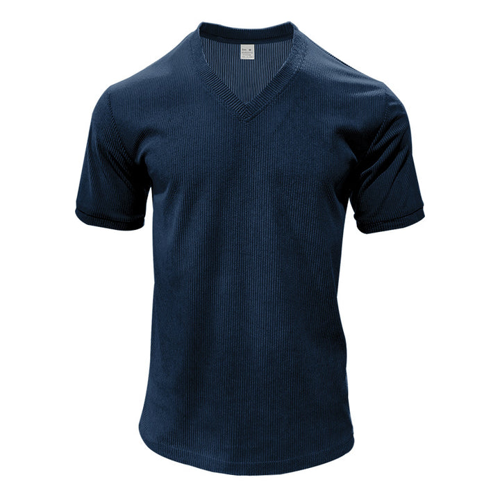 Herre nan struktureret V-hals ribjersey-shirt med kort ærme og tætsiddende pasform Skovae