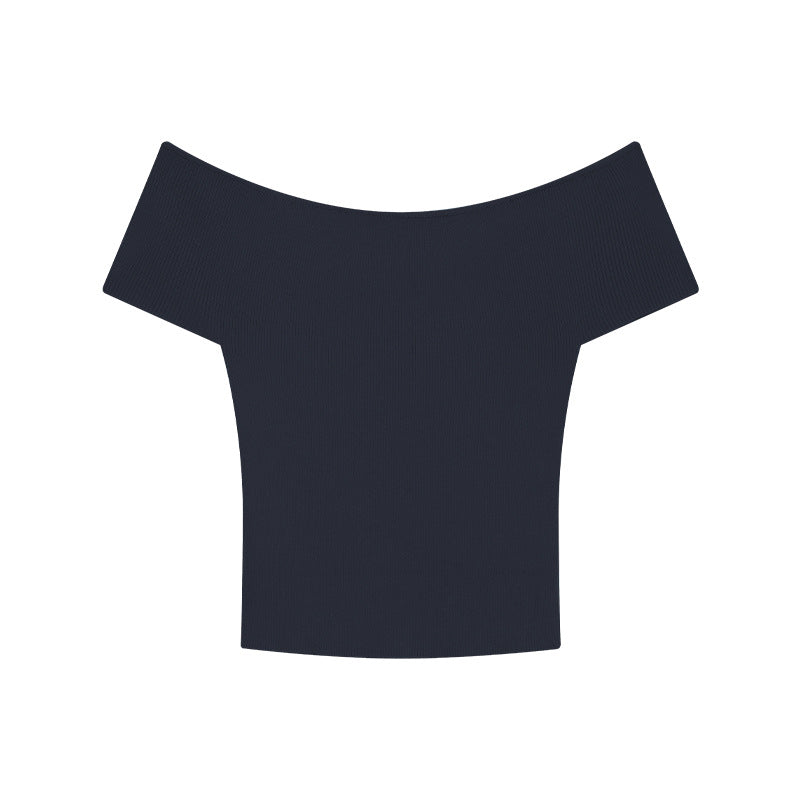 Dame Off-Shoulder Strikoberteil med fin ribstruktur Stilla