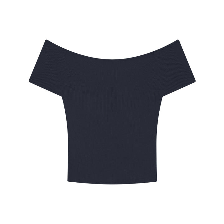 Dame Off-Shoulder Strikoberteil med fin ribstruktur Stilla