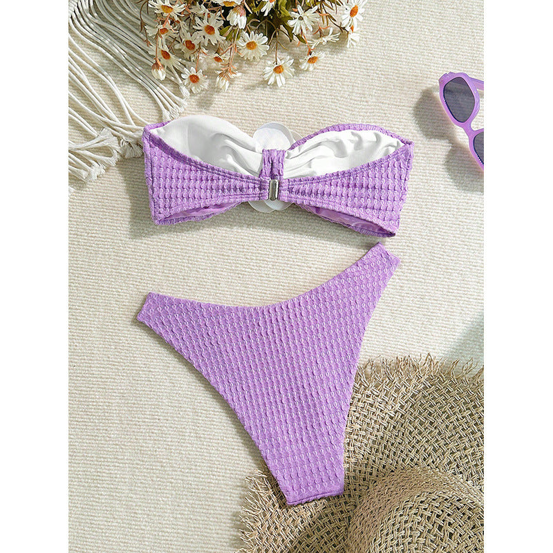 Dame bandeau-bikini med dekorative blomsterdetaljer og høj benudskæring Skovae