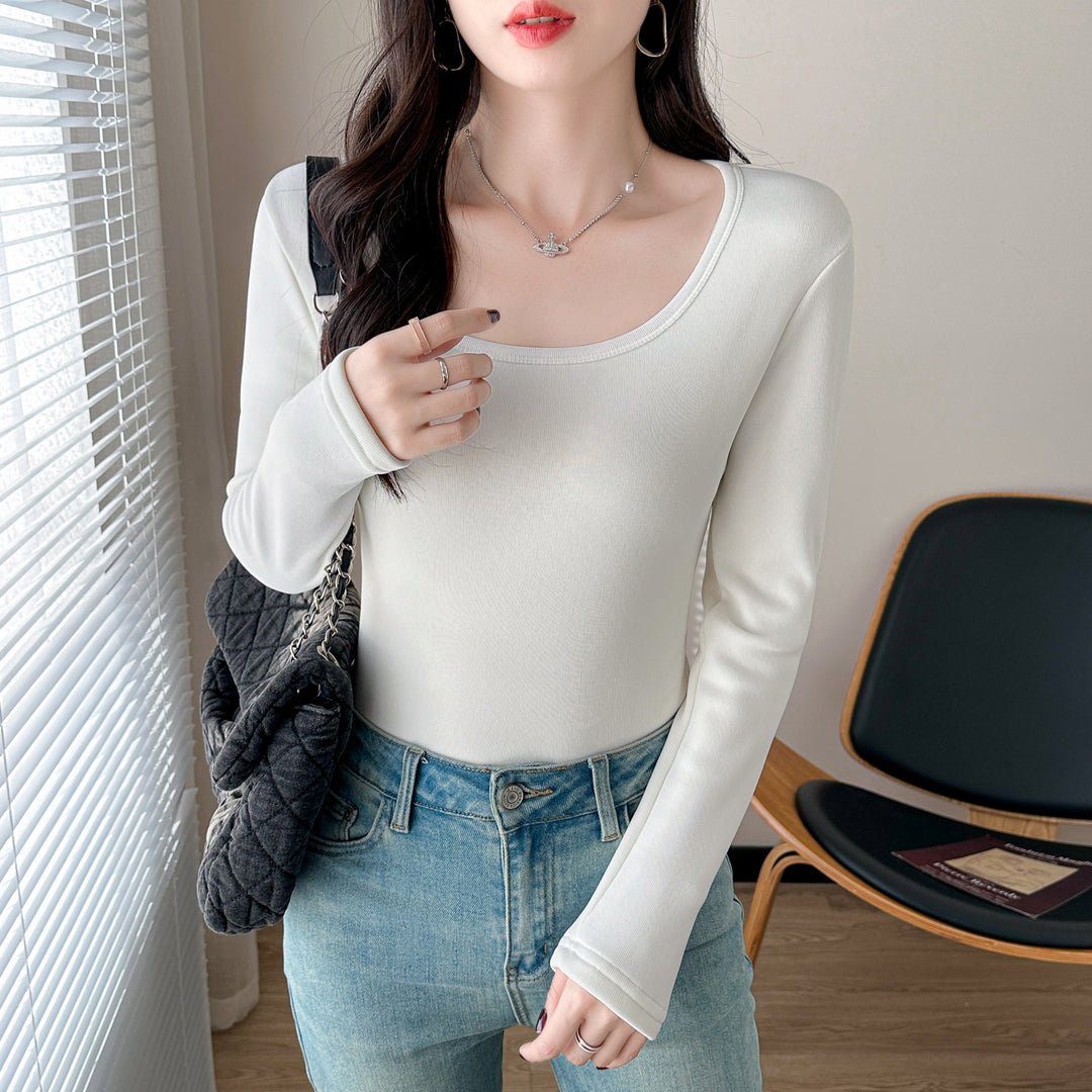 Damer elegant langærmet top med fashionabel rund halsudskæring Stilla