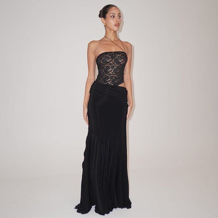 Femme Elegant Spids Overlay Maxikjole Stilla
