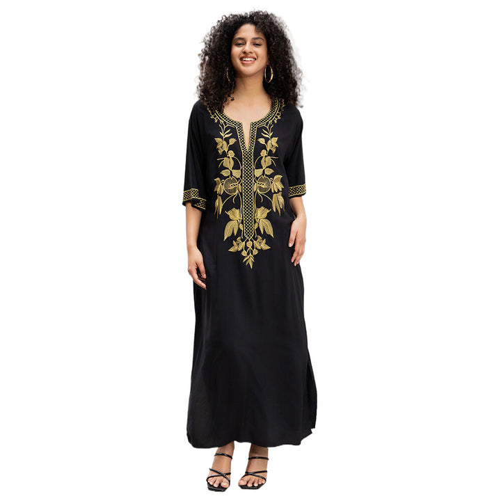 Dame Kaftan med kunstnerisk guld broderi Stilla