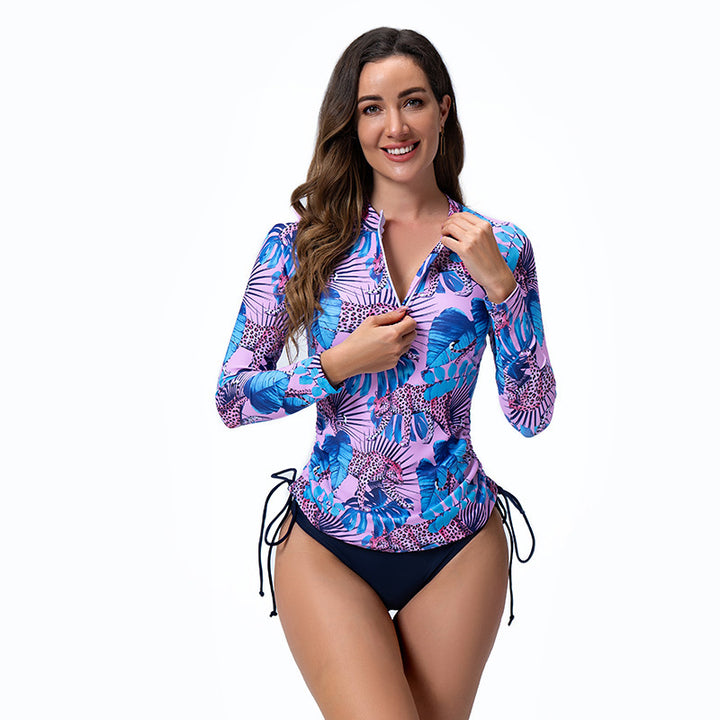 Damer Langærmet Rashguard med stilfuldt Flora-mønster og sidelommer med snore Skovae