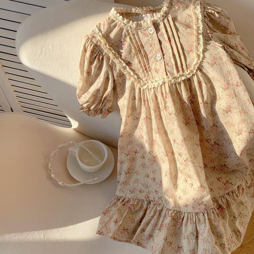 Pige Vintage Blomster Flæsedress Stilla