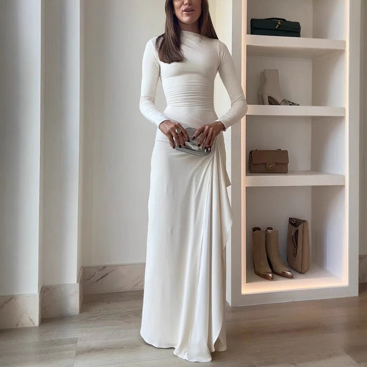Dame elegant langærmet kjole med asymmetrisk kant Stilla