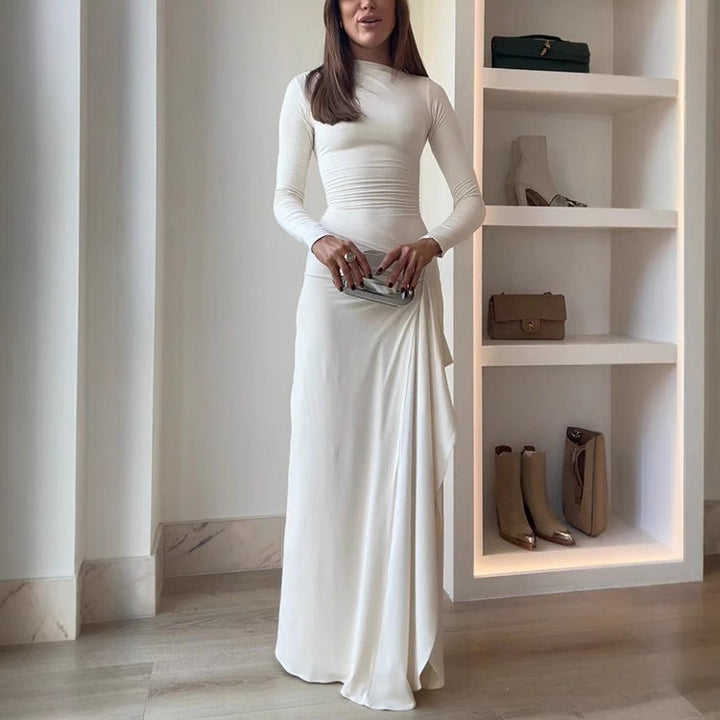 Dame elegant langærmet kjole med asymmetrisk kant Stilla