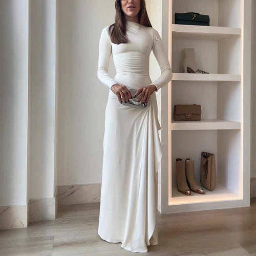 Dame elegant langærmet kjole med asymmetrisk kant Stilla