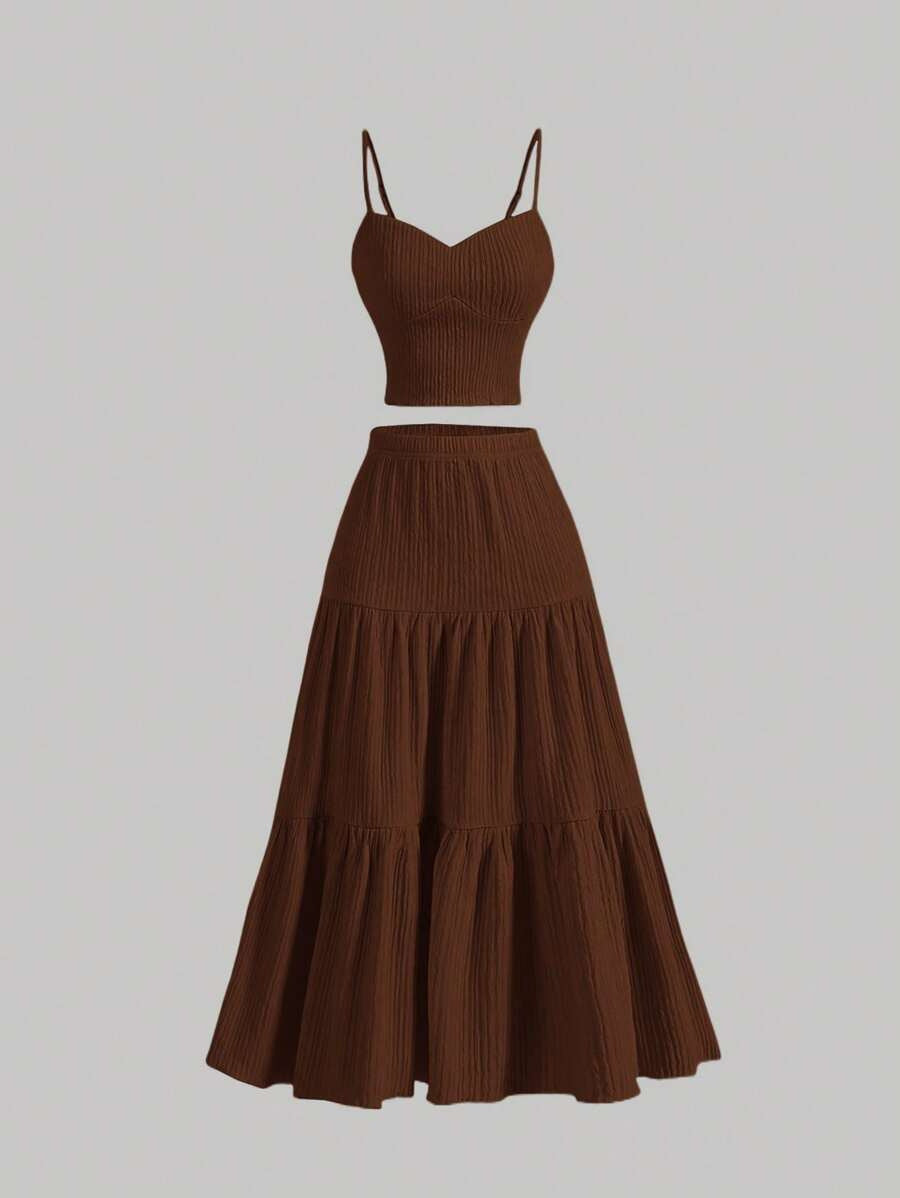 Dame luftig sommer top i to-delt look med volanger og justerbare stropper Stilla