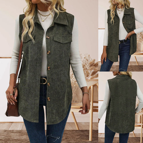 Dame casual vest med knapdetaljer og to påsyede lommer Stilla