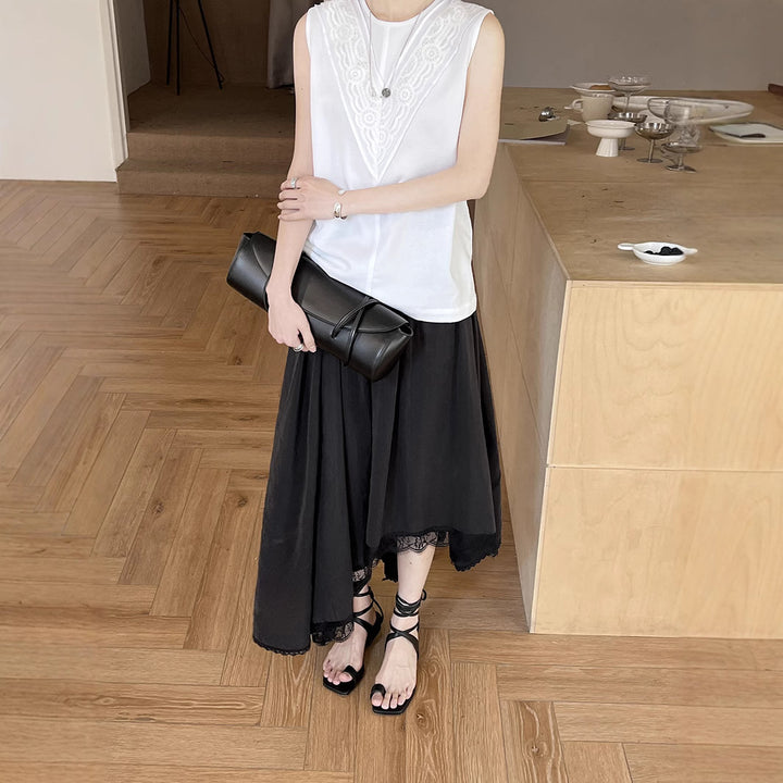Dame elegant Maxi-nederdel med kunstneriske spidseindsatser og flydende snit Stilla