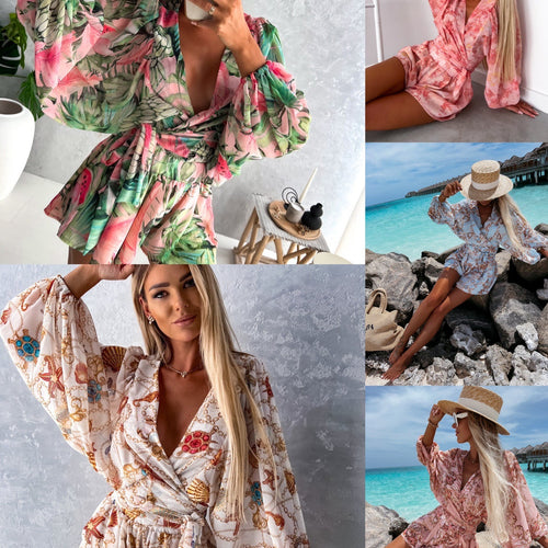 Kvinder Elegant Bohemian Print Wrap Playsuit Stilla