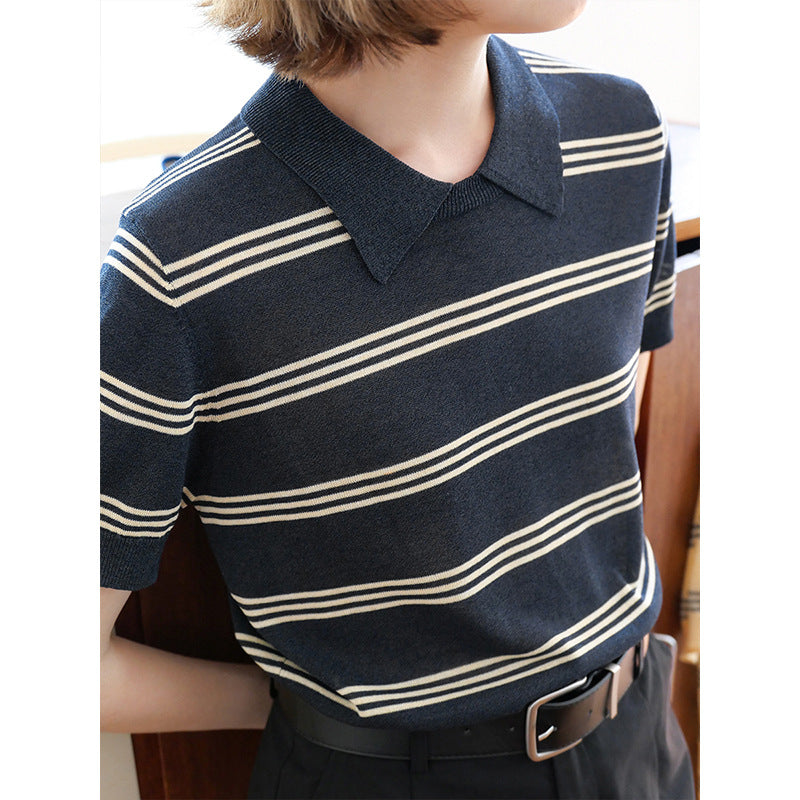 Dame Poloshirt med stribet design og klassisk krave Stilla