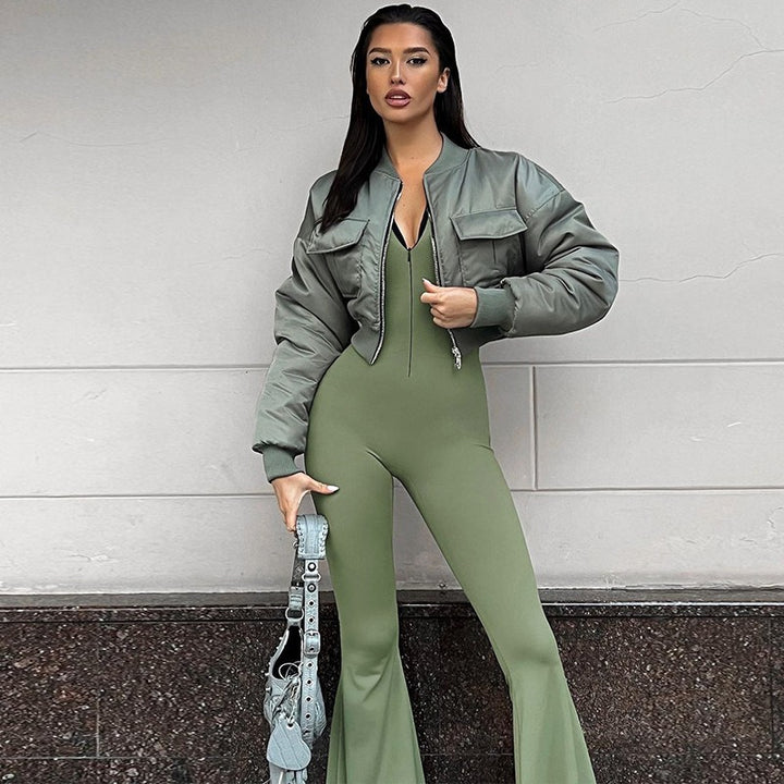 Damer figurformet Langærmet jumpsuit med moderne lynlås Stilla