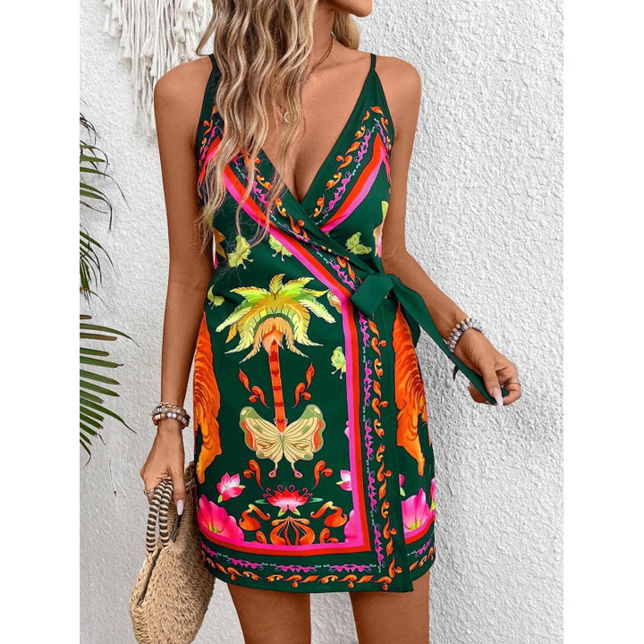 Femme Vibrant Floral Wrap Kjole med justerbart bånd Stilla