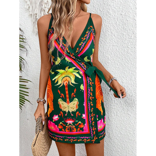 Femme Vibrant Floral Wrap Kjole med justerbart bånd Stilla