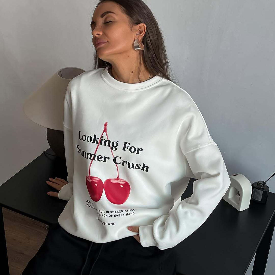 Stilla | Pullover Sweatshirt Plus Size Fit Grafikdruck Bomuldsblanding Rund halsudskæring