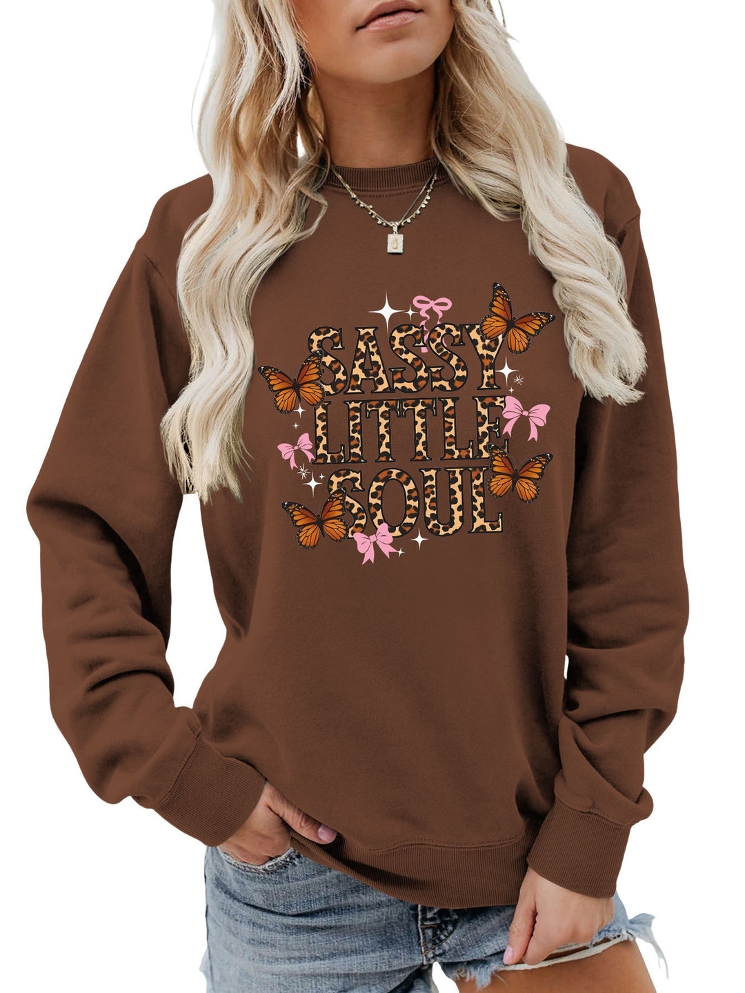Kvinders sweatshirt med kunstnerisk sommerfugledesign Stilla
