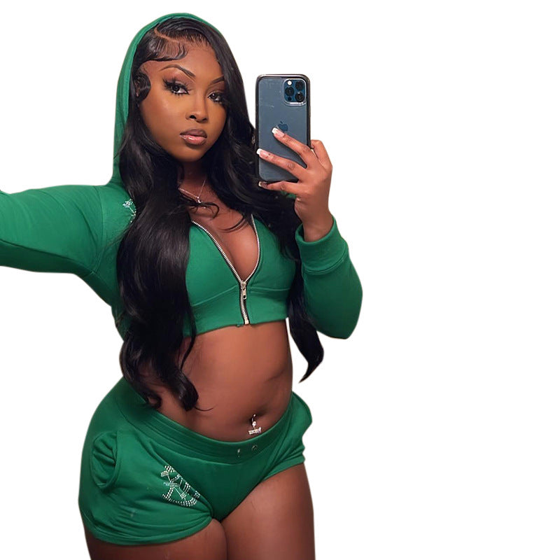 Femme Cropped Zip-Up Hoodie med strassdetaljer Stilla
