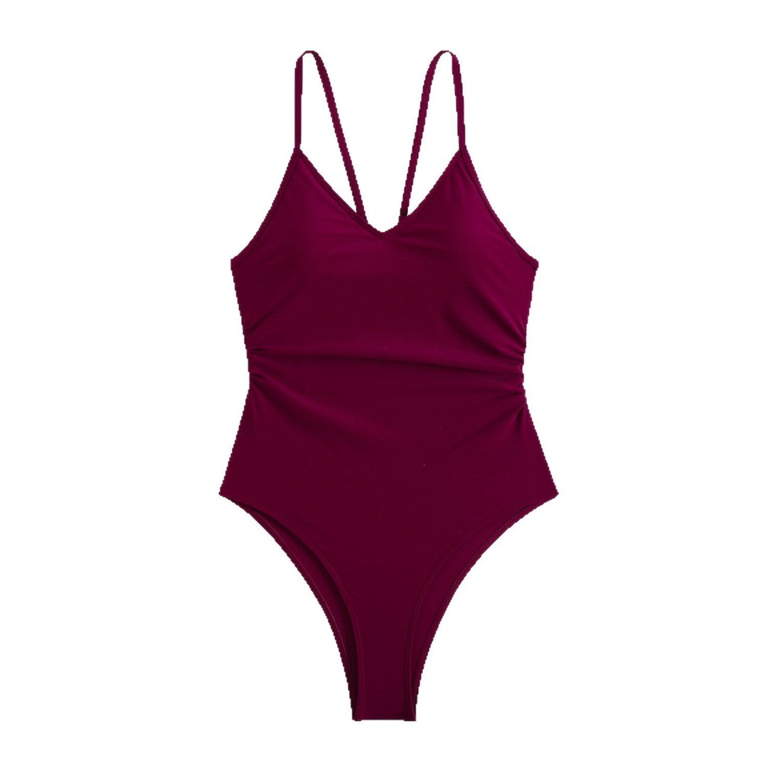 Dame one-piece badedragt med elegant V-halsudskæring og høj benudskæring Skovae